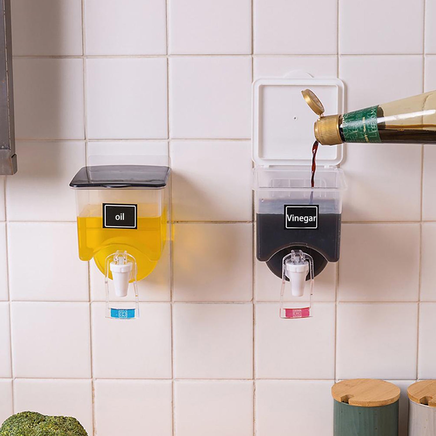 2855 Wall Mounted Automatic Sauce Press Bottle - Container Box - Oil Vinegar Storage Dispenser Kitchen Tool DeoDap 2855 Wall Mounted Automatic Sauce Press Bottle - Container Box - Oil Vinegar Storage Dispenser Kitchen Tool DeoDap